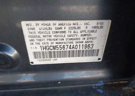 2004 Honda Accord 2.4 Ex z USA, uszkodzony, nr VIN 1HGCM55674A011963